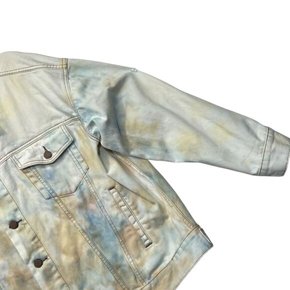 Free People M/L White Multi Colored Tie Dye Denim Oversized Jacket - Picture 6 of 13